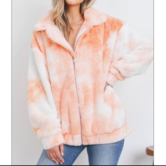 Nwt's Lux Storia Tyedye Faux Fur Zip up Jacket with Pockets - Picture 6 of 16